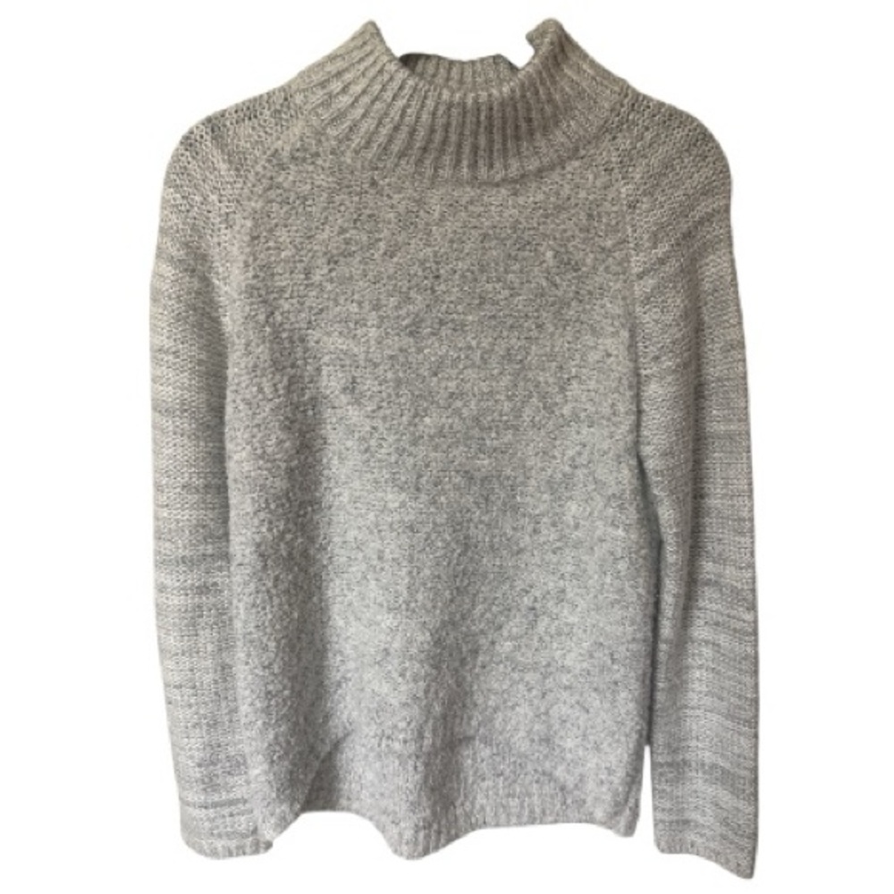 John + Jenn Evereve Wool Alpaca Linen Blend High Neck Gray Chunky Knit Sweater S